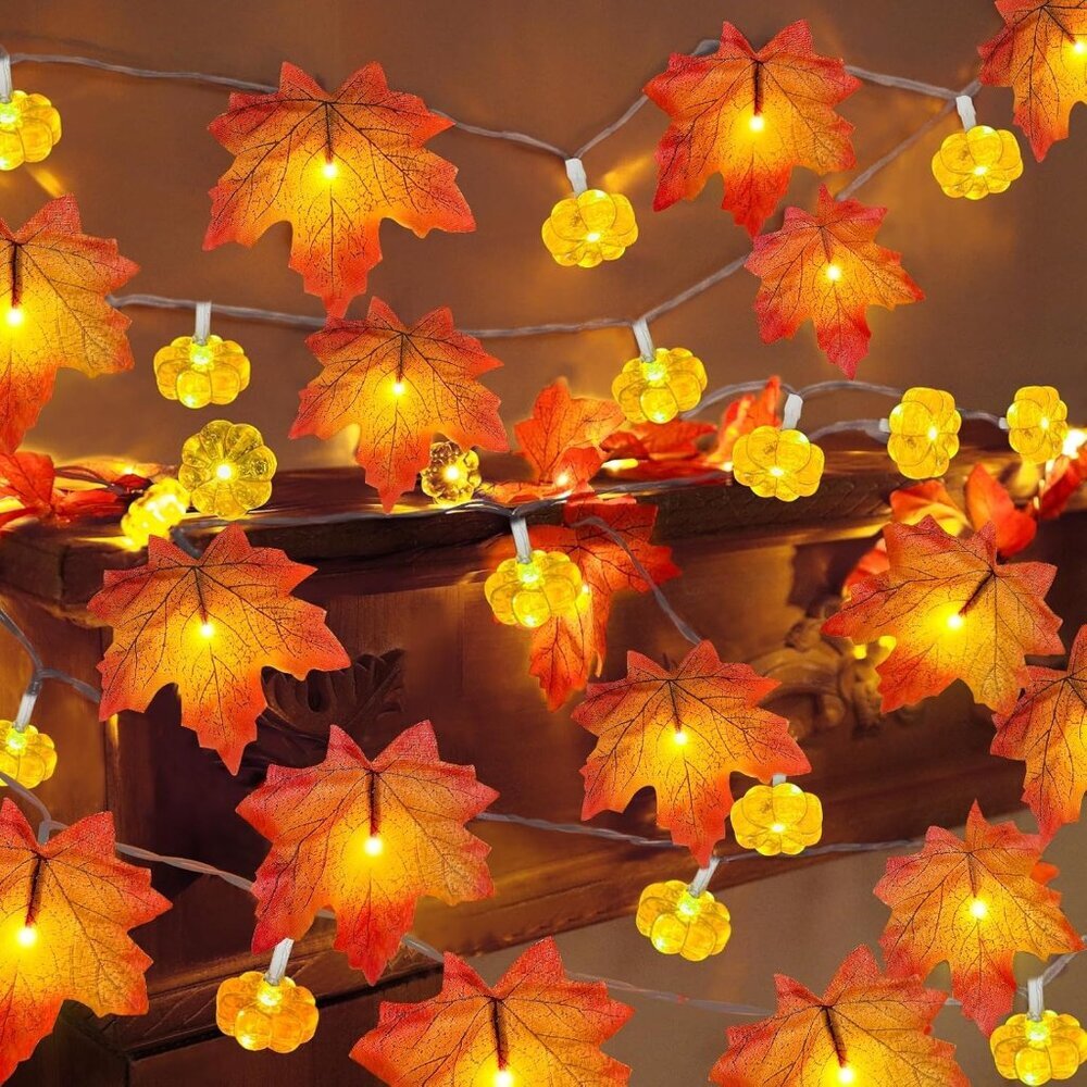 2 Pack & Timer - Fall Garland with Pumpkin Lights Halloween Fall Decor for Home
